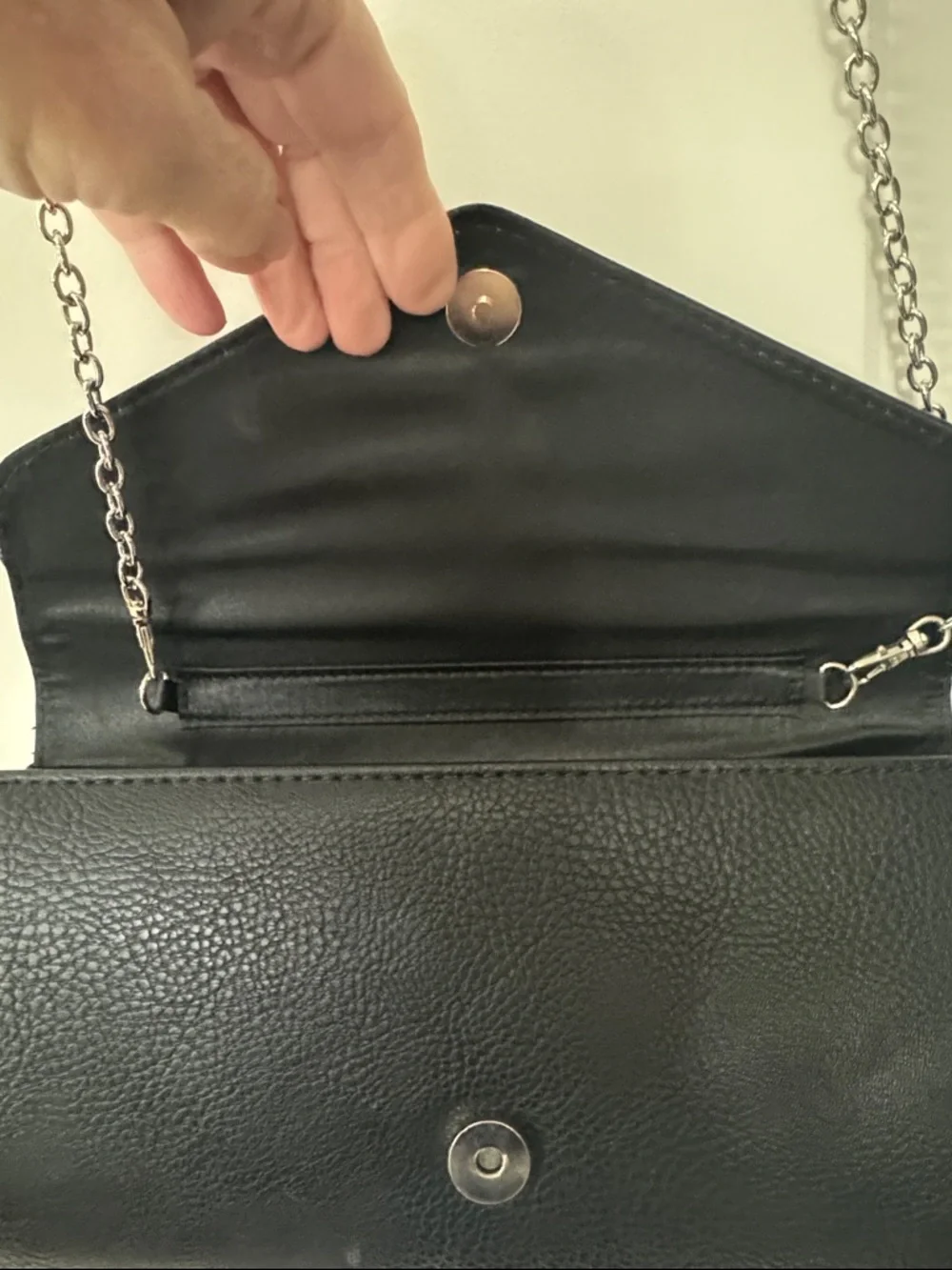 Kate Landry Black Envelope Crossbody Clutch with Silver Chain